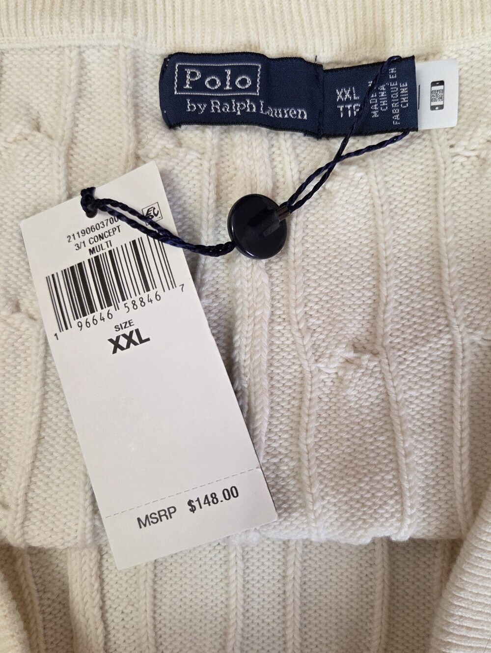 POLO RALPH LAUREN NWT Cricket Cable Knit Cotton Blend Shorts Cream Black - Picture 7 of 9
